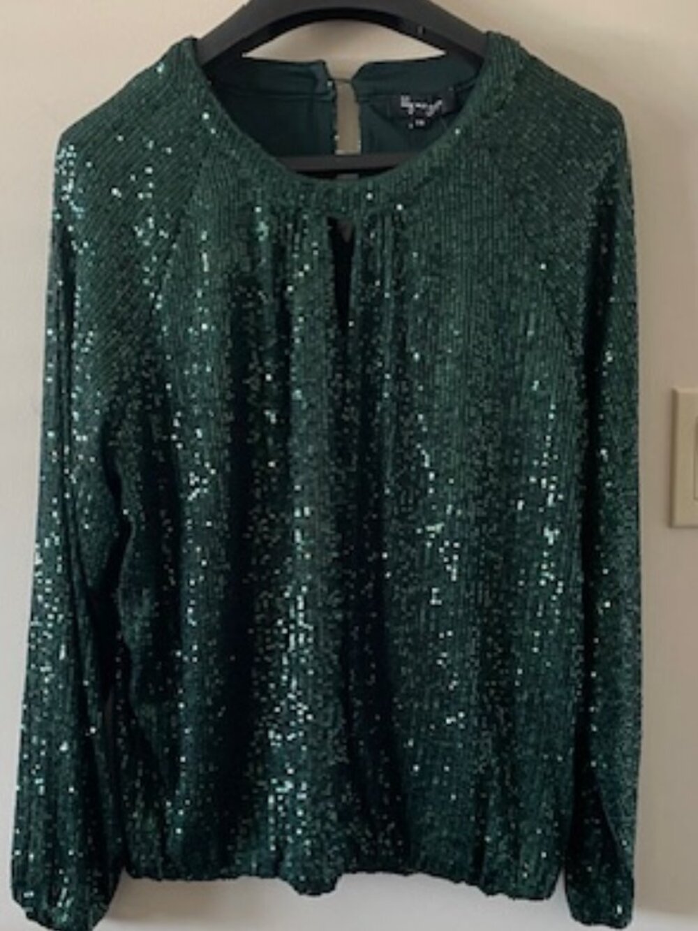 Lilly Morgan VTG Wmn Green Lng Sleeved Sequin Top Size L   -